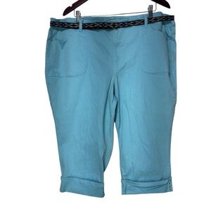 Gloria Vanderbilt Slimming Belted Capri Pants Aqua Blue Size 20W